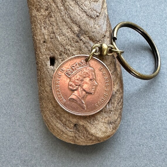 1995 British two pence coin key chain Key ring, a perfect 29th birthday or anniversary keepsake gift