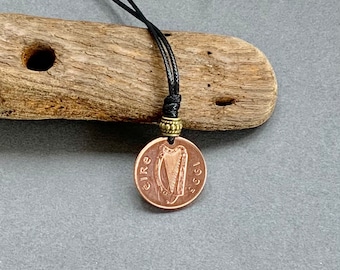 An Irish two pence coin minted in 1995 handmade into an adjustable necklace, perfect 29th birthday or anniversary gift from Ireland