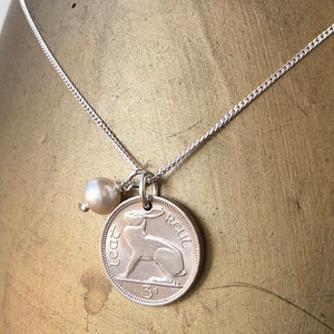 Irish hare coin necklace 1950, 1953 or 1956, choose coin year