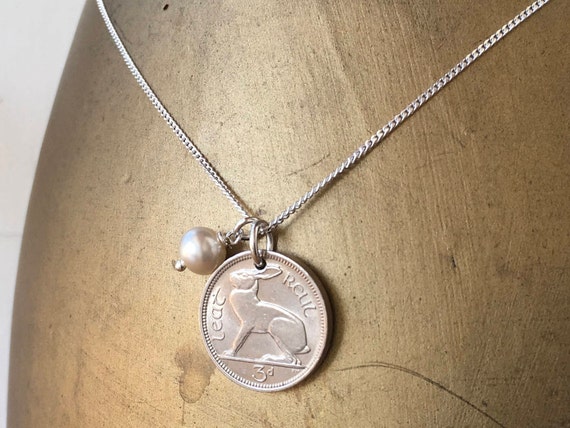 Irish hare coin necklace 1950, 1953 or 1956, choose coin year