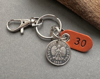 30th birthday gift, 1994 Polish 1 zloty coin clip style key ring, Poland 30th Anniversary present