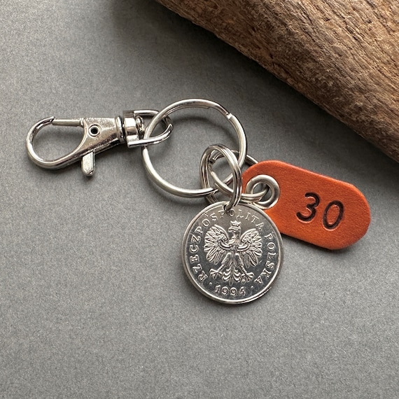 30th birthday gift, 1994 Polish 1 zloty coin clip style key ring, Poland 30th Anniversary present