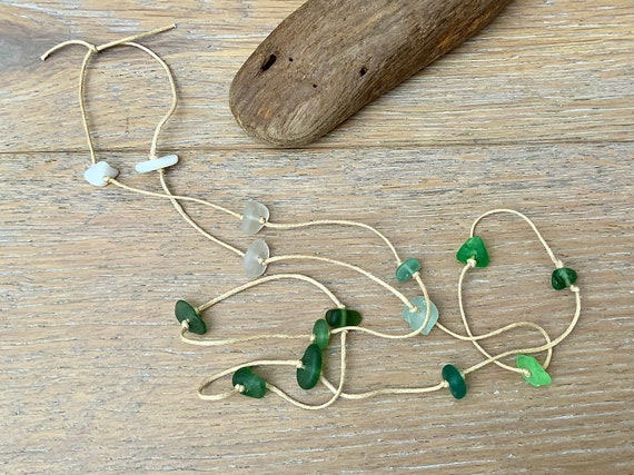 Natural sea glass boho necklace, hippie beach jewellery, beach wedding, knotted cord, beach glass, unusual unique gift