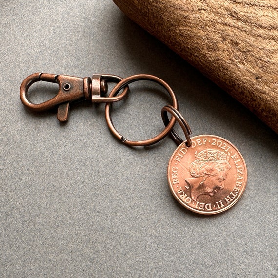 2021 British two pence coin clip style Key ring, key chain, for a useful 3rd UK Anniversary gift,