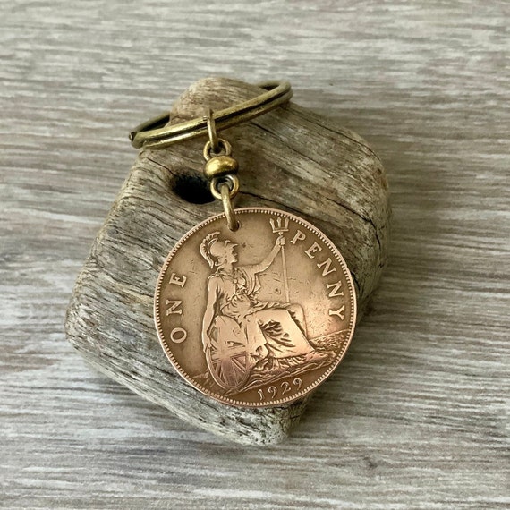 British penny keyring or clip 1928, 1929, 1930 or 1931 choose coin year, a perfect 91st, 92nd, 93rd or 94th birthday gift