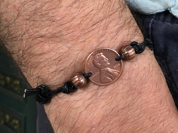 Lucky USA penny bracelet United States one cent coin, handmade for you with a penny in the year of your choice with leather or cotton cord