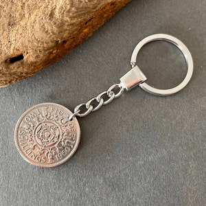 1960 British Florin keyring, two shilling key chain, perfect for a 65th birthday or anniversary gift