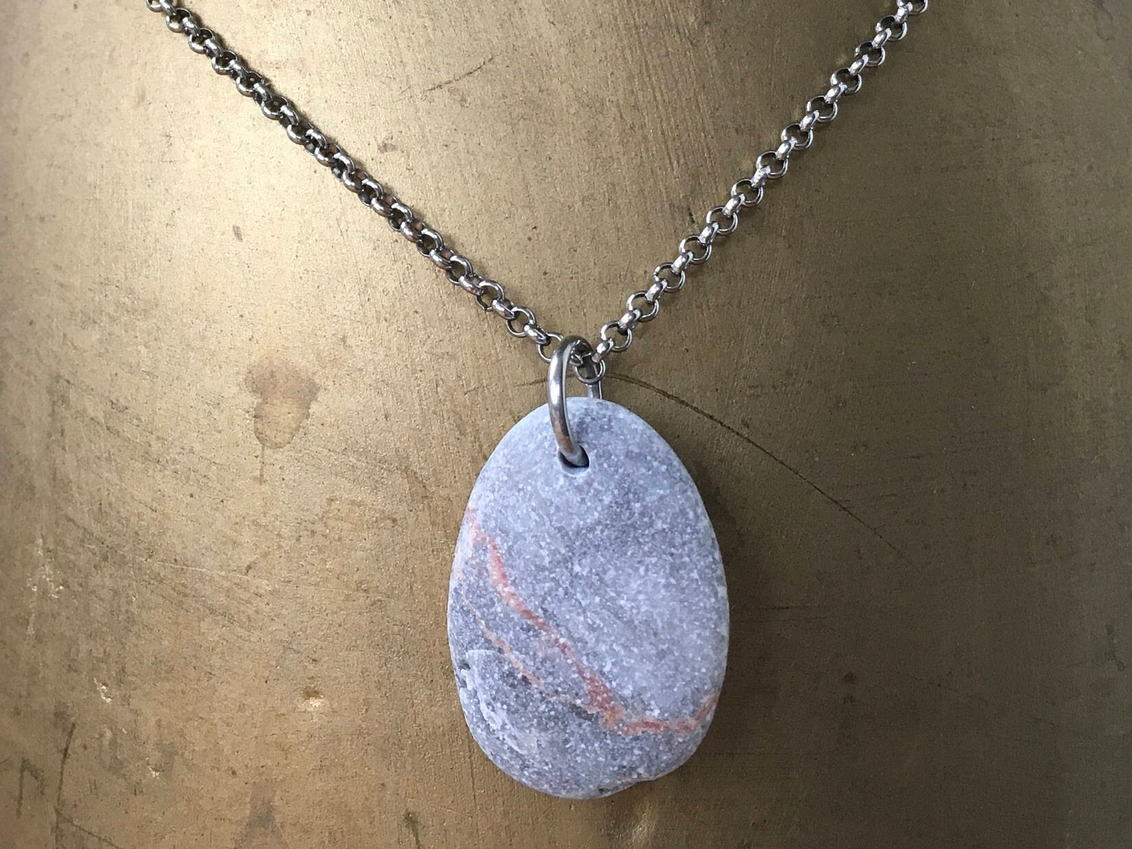 Pebble pendant, raw stone jewelry, found pebble necklace, natural rock