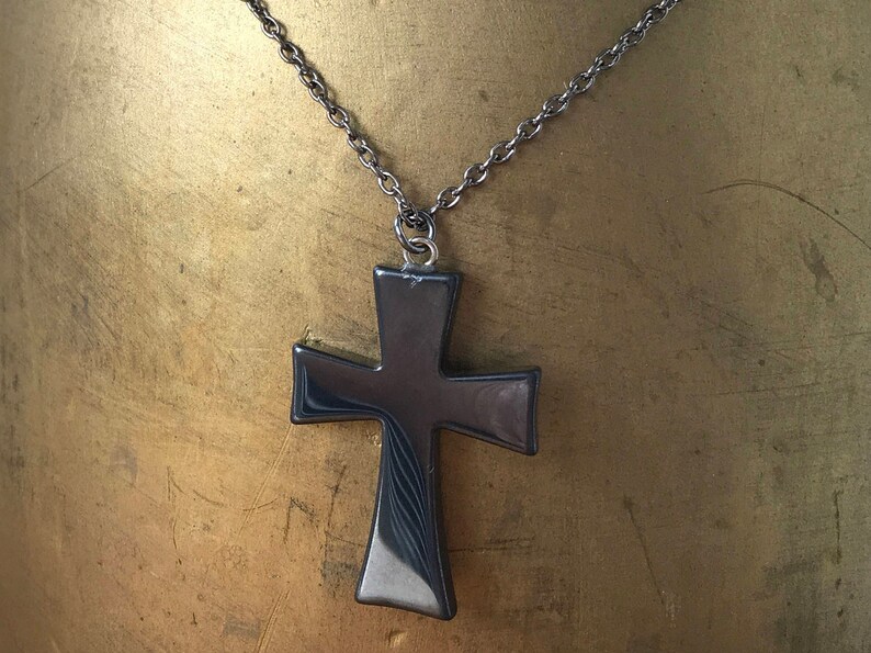 Long Hematite Cross Necklace Large Pendant Boho Jewelry Gemstone Crucifix Black Leather Cord Or Metal Chain - Black Hematite Cross Pendant Long Hematite Cross Necklace Large Pendant Boho Jewelry Gemstone Crucifix Black Leather Cord Or Metal Chain - Black Hematite Cross Pendant