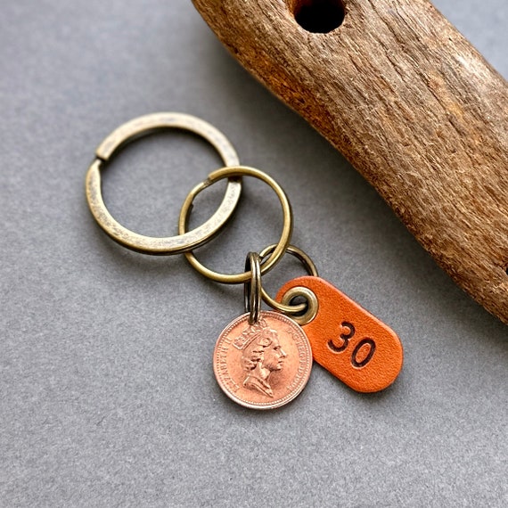 30th birthday or anniversary gift, 1994 lucky penny keychain, keyring or clip, 1994 British 1p coin