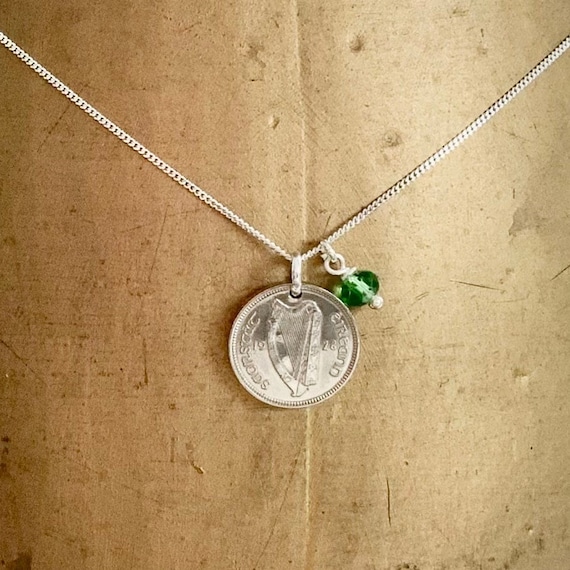 1928 Irish Hare coin necklace with a sterling silver chain, 1928 coin from Ireland, a great gift for someone proud of their Irish heritage