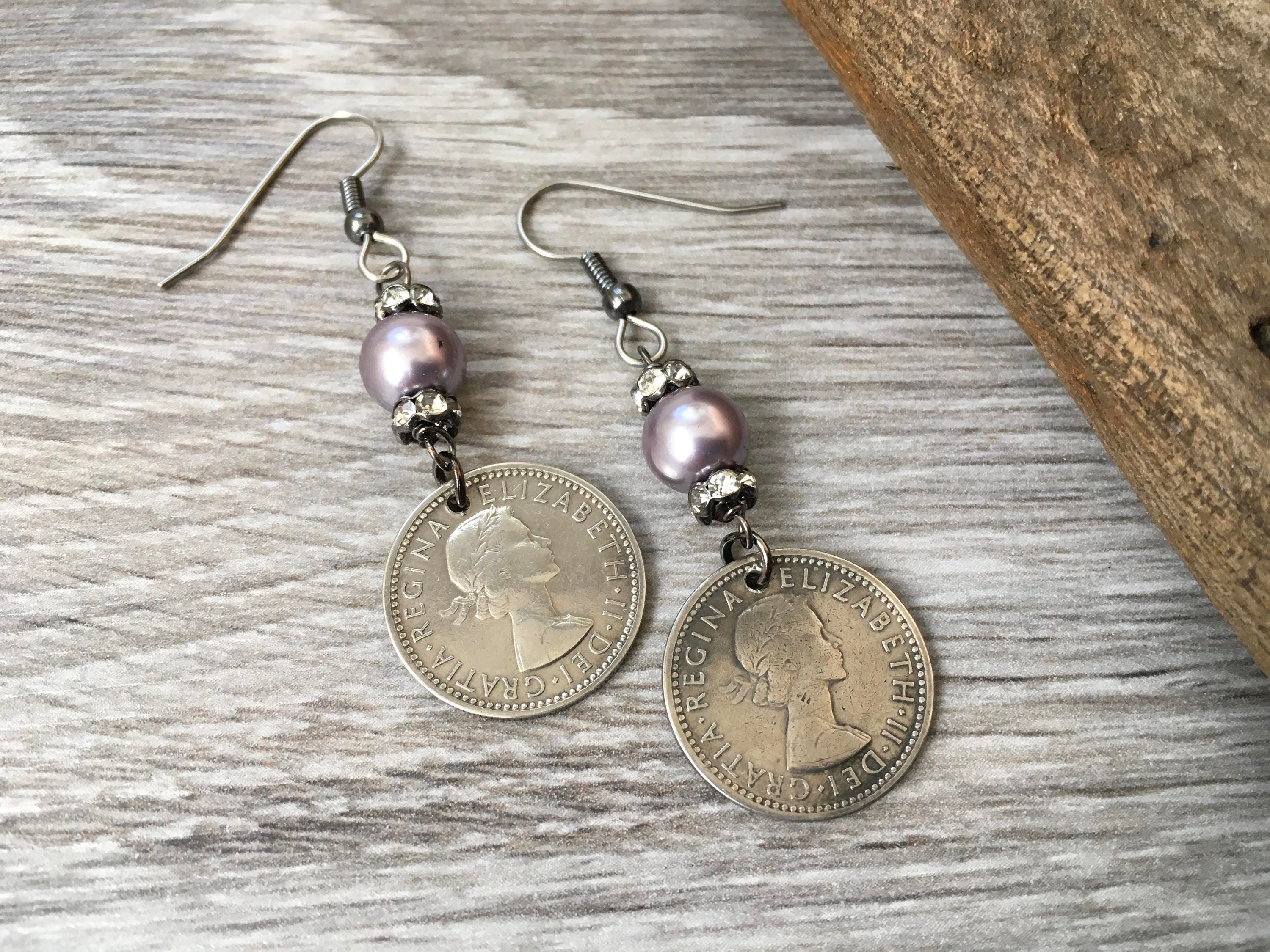 British sixpence earrings repurposed 1958 or 1959 English coin ...