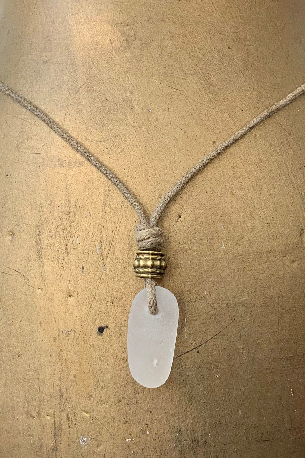 Simple sea glass necklace, adjustable waxed cotton cord, genuine beach