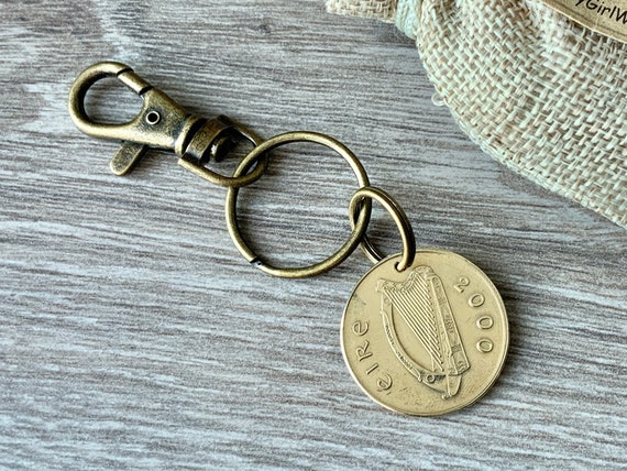 2000 Irish twenty pence coin keyring clip, 24th anniversary or birthday keepsake gift, Irish hunter horse coin