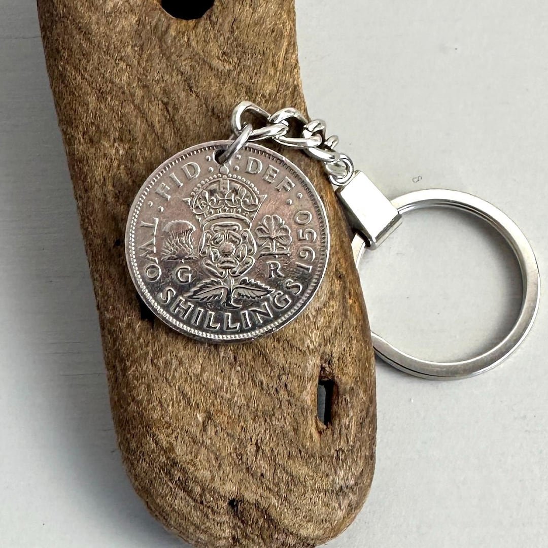 1950 British Florin Keychain: Two Shilling Coin Keyring, 76thbirthday ...