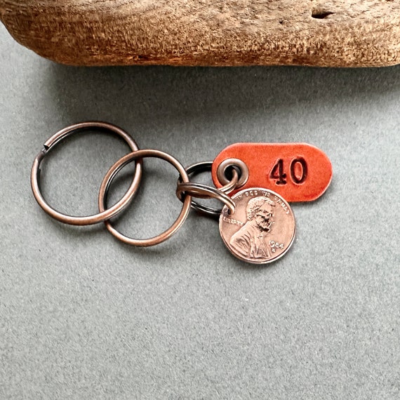 40th birthday gift, 1983 or 1984 USA coin key chain, American one cent key ring, lucky penny clip, anniversary, present for a man or woman