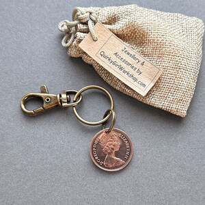 1981 British two pence coin 2p clip style keyring, 43rd anniversary, small present for a man or woman image 3