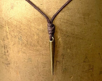 Bronze spike necklace with a adjustable black or brown cotton cord