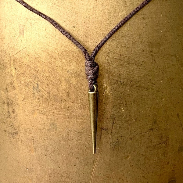 Bronze spike necklace with a adjustable black or brown cotton cord