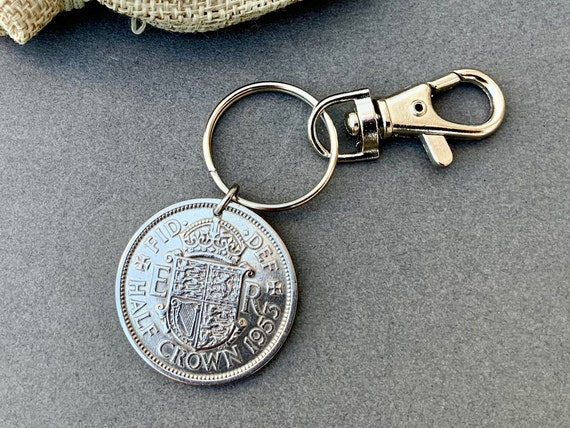 1953 British Half crown coin keyring clip, perfect for a 71st birthday or  Anniversary gift