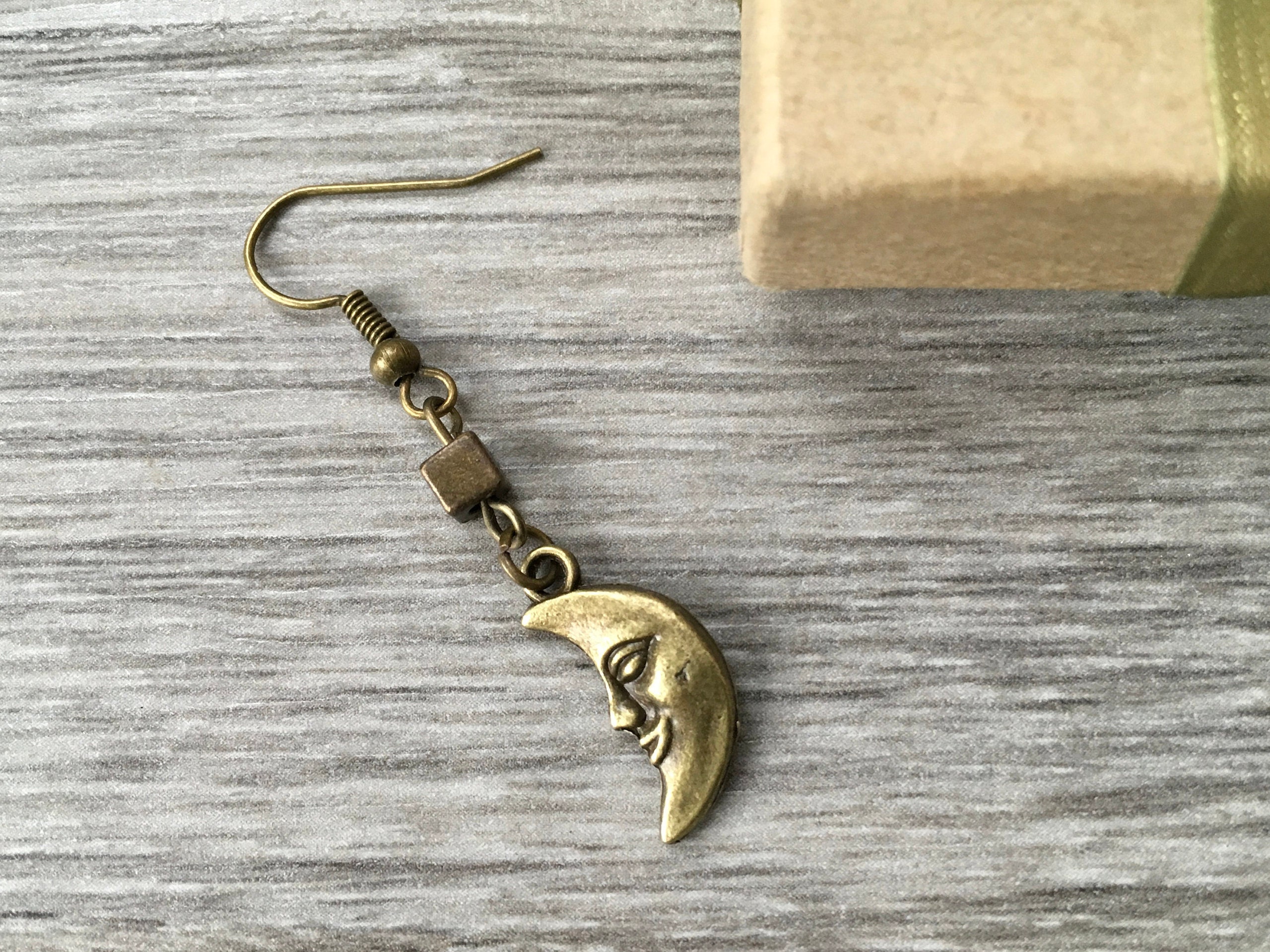 Men's single earring, man moon drop earring, celestial dangle earring, hipster, dude, guys punk