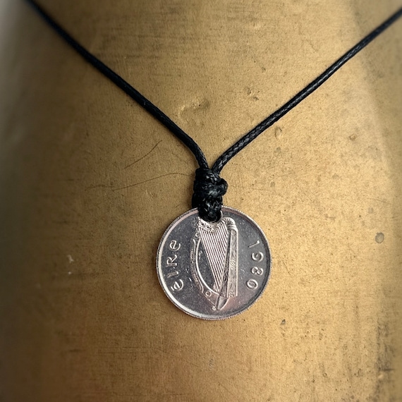 St Patrick’s day, Irish coin adjustable pendant necklace, available in 1969, 1970, 1971, 1974, 1975, 1976, 1978, 1980, 1982, 1986 or 1990