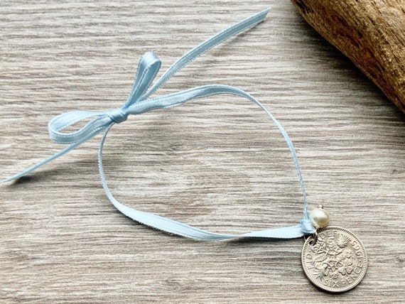 Something old something new, something borrowed and something blue, lucky sixpence tie bracelet or anklet