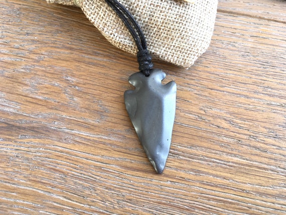 Arrowhead pendant necklace with an adjustable black leather or waxed cotton cord, boho jewellery, spearhead arrow head choker