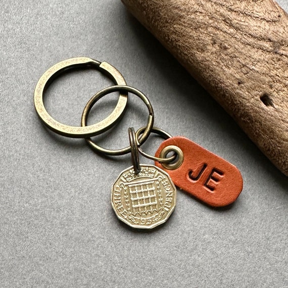 70th birthday gift, Personalised Gift 1954 threepence with initials on a key ring or clip, choose initials