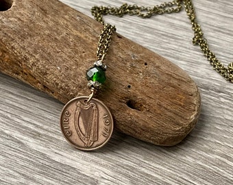 Irish penny necklace, 1971 vintage Ireland coin jewellery, birthday gift, lucky good luck gift or anniversary present