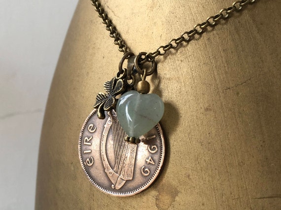 1949 Irish half penny long coin necklace, 75th birthday gift idea