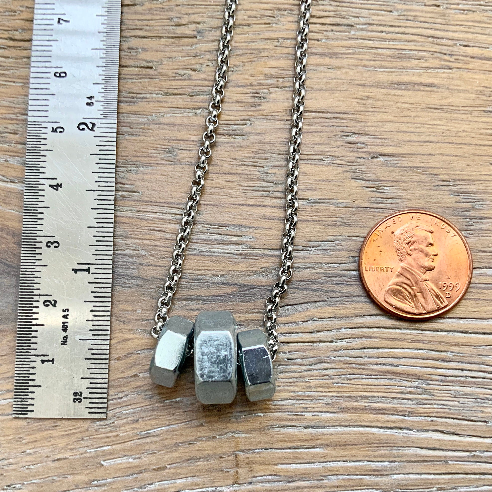 Hex nut necklace, unisex hardware jewelry, stainless steel chain, gift