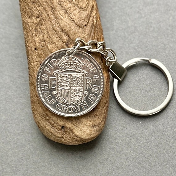 1961 British Half crown coin keyring, keychain,  a perfect 63rd birthday or Anniversary gift