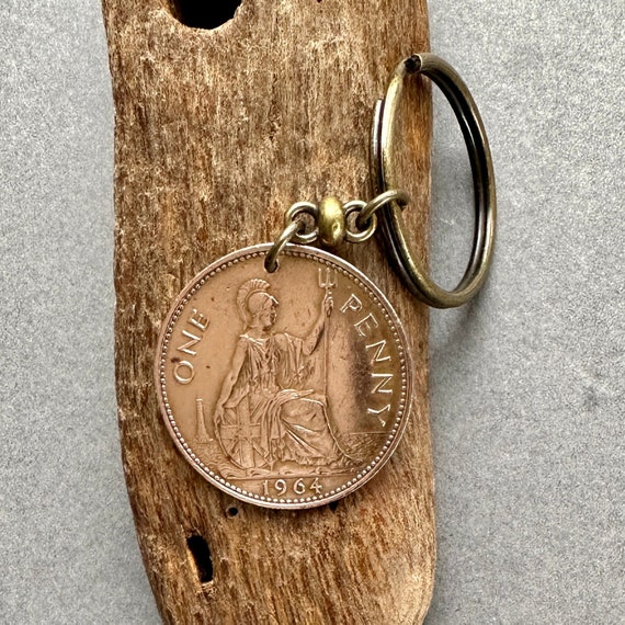 60th birthday gift, 1964 British penny key ring, key chain, a perfect 60th birthday or anniversary gift, nostalgic gift for a man or woman