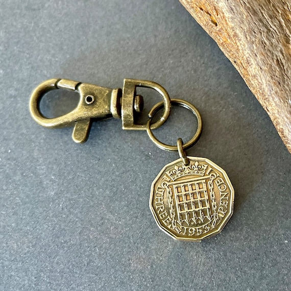 Vintage threepence Trigger clip or key ring, choose coin year for a perfect birthday or anniversary gift