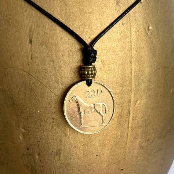 1986 Irish coin necklace, horse coin from Ireland made into a pendant, 38th birthday or anniversary gift