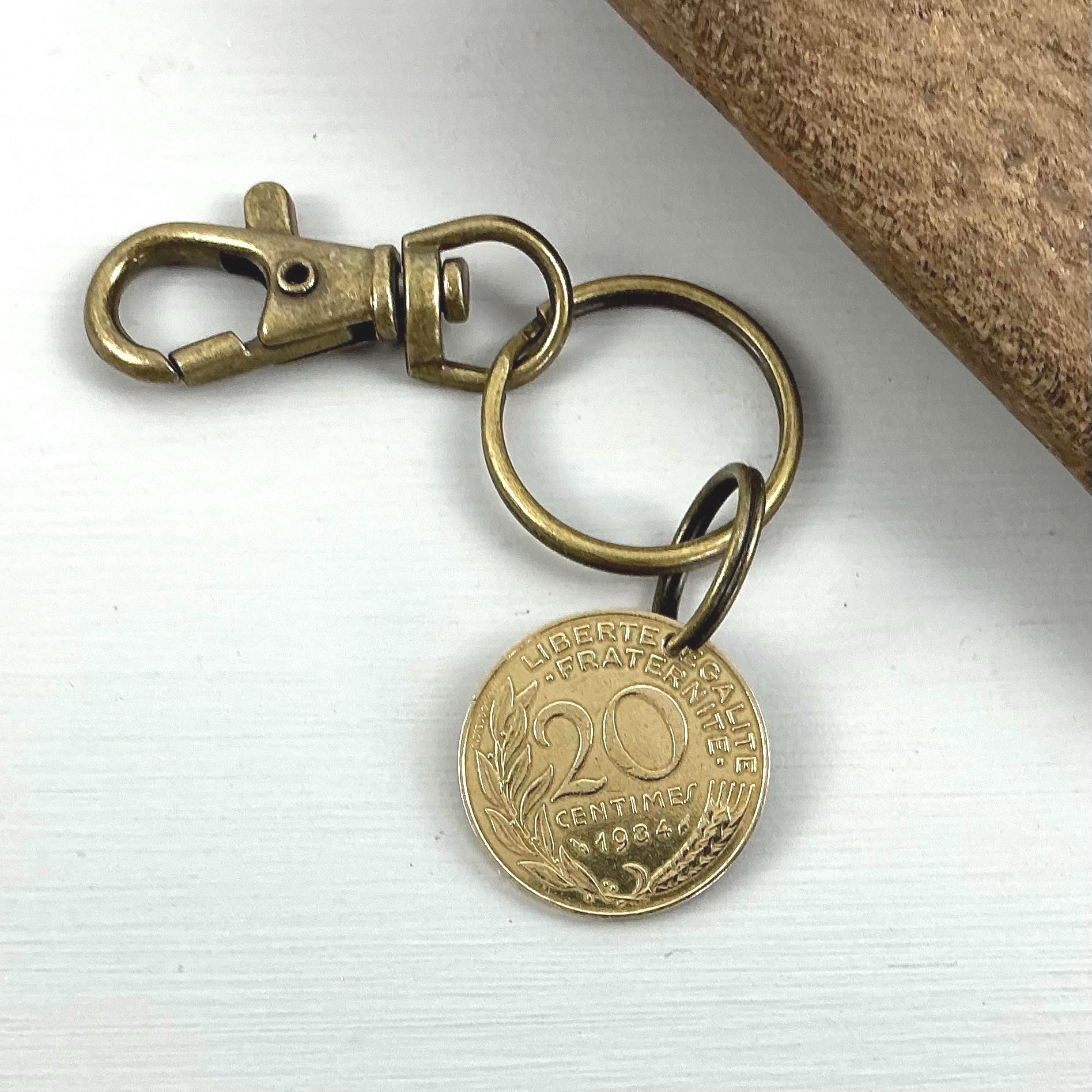 1984年フランス20サンチーム硬貨キーホルダー：手作りの誕生日