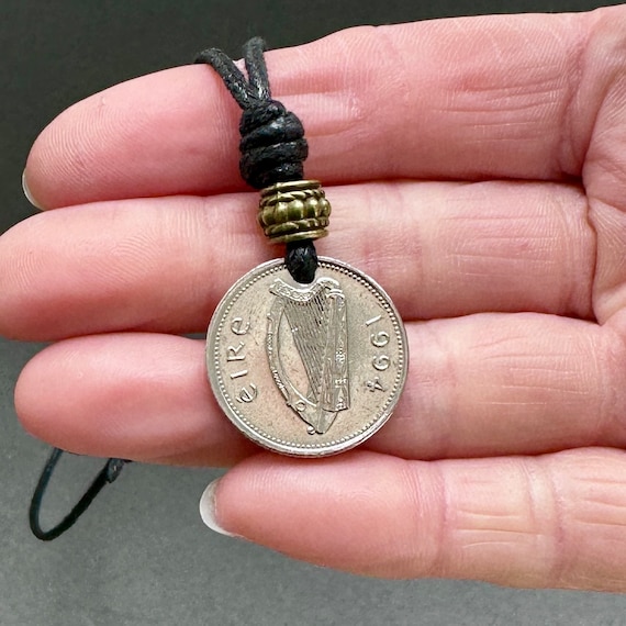 Irish coin necklace, choose coin year 1993, 1994, 1995,  1996 or 2000 Ireland birth year coin