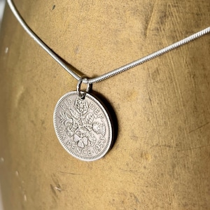 1953 sixpence necklace, a perfect 72nd birthday gift, British coin pendant on a silver plated chain, comes in a luxury gift box
