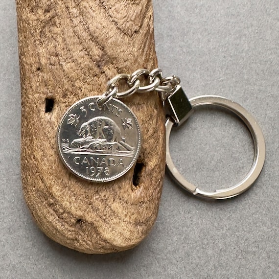 Canadian coin keychain, 1978 Canada 5c keyring, beaver coin, a perfect 46th birthday or anniversary gift for a man or woman