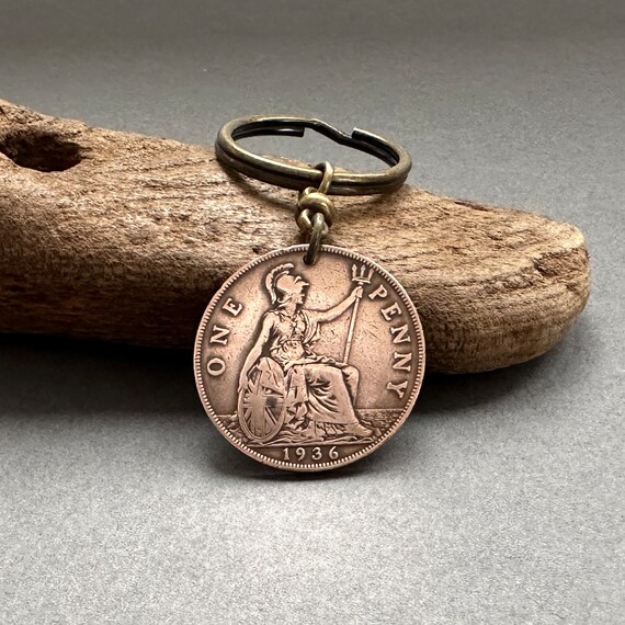 1936 Big British penny key ring key chain or clip,