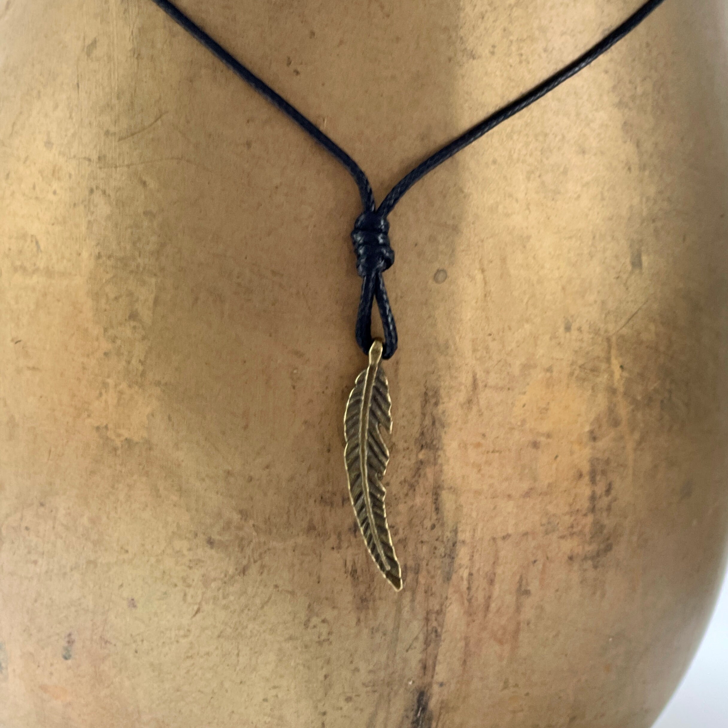 Bronze Feather Necklace: Adjustable Cord Pendant - Etsy