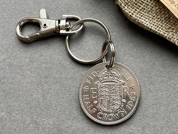 1962 British Half crown coin keyring clip, perfect for a 62nd  birthday or Anniversary gift