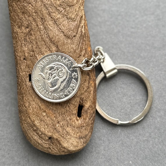 1957 Australian shilling key chain, Australia coin keyring, a perfect birthday or anniversary gift for a man or woman