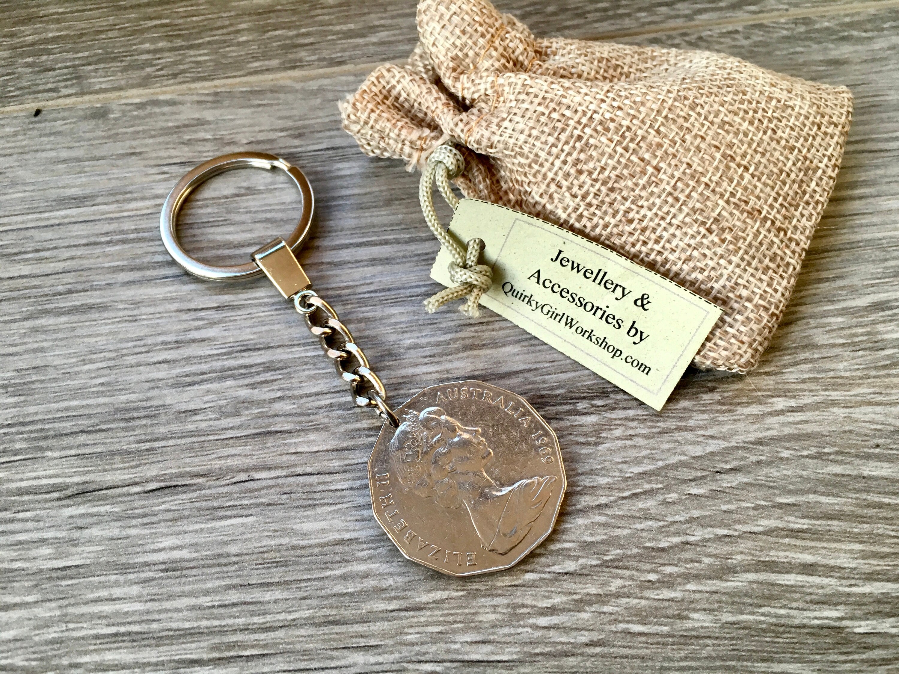 1969 Australian 50 cent coin keyring, keychain or clip