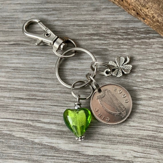 Irish coin charm clip, 1992, 1993, 1994, 1995, 1996. 1998 or 2000 choose coin year Ireland zipper charm