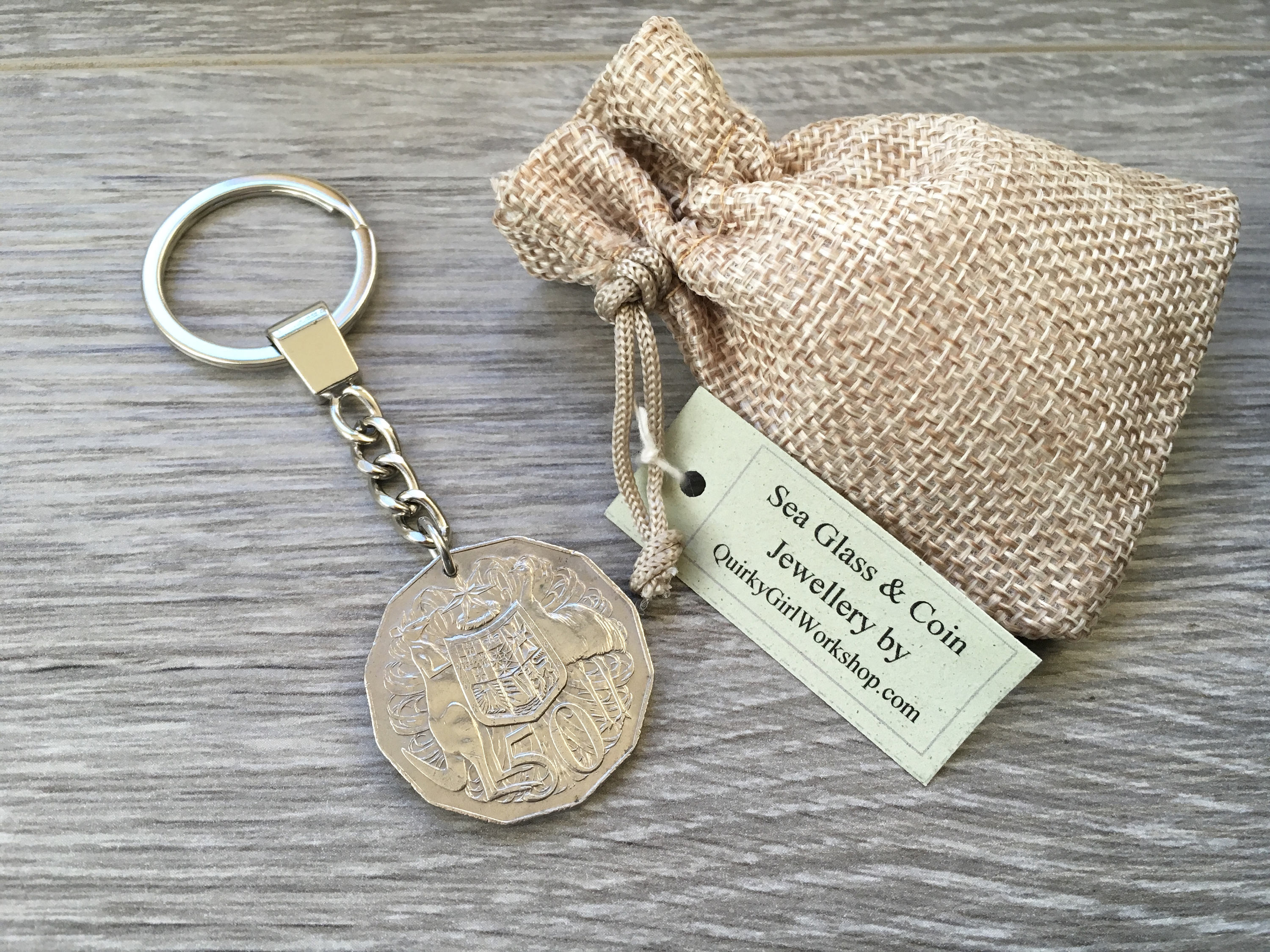 1969 Australian 50 cent coin keyring, keychain or clip