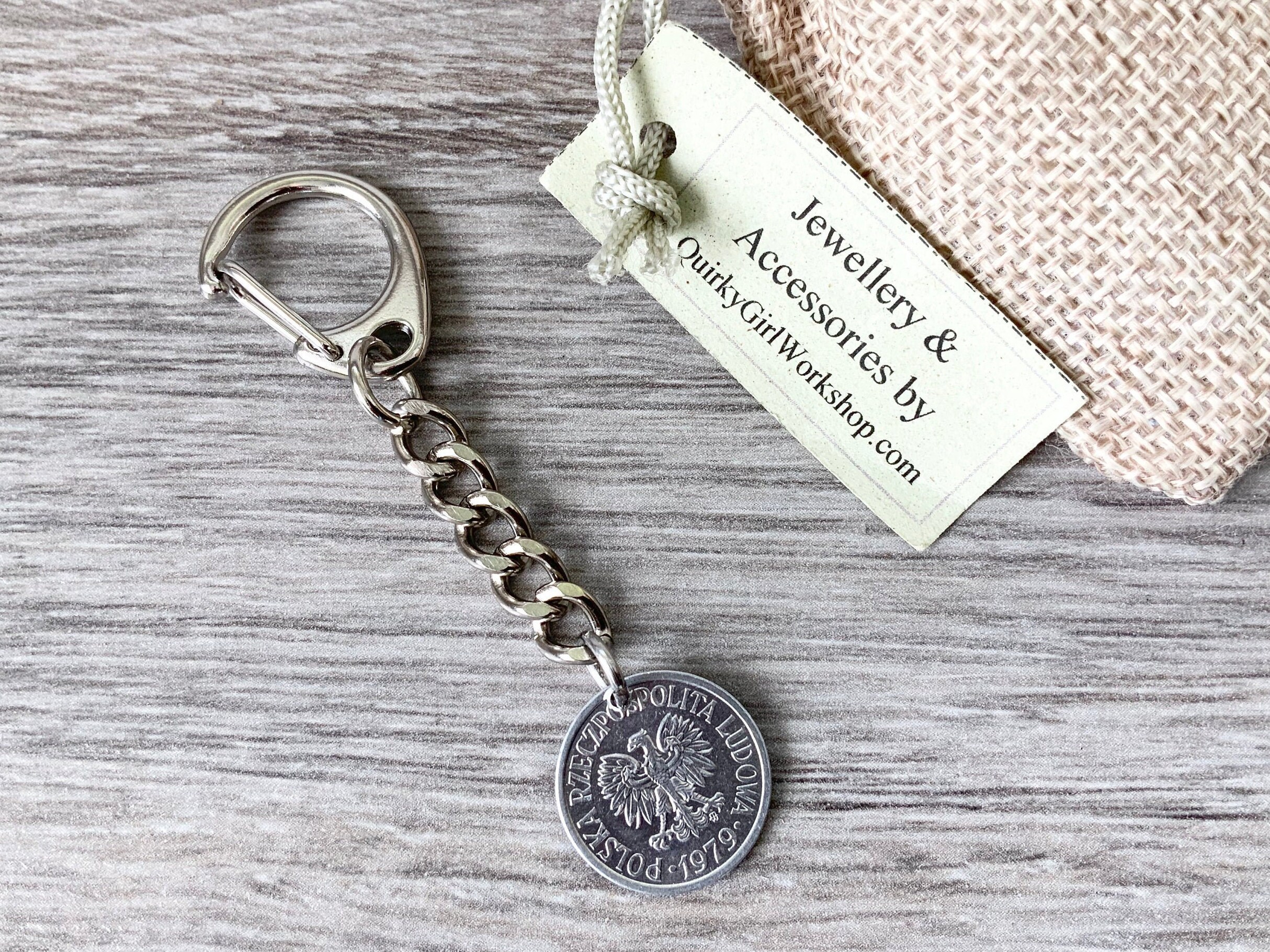 1979 polish coin keyring, 10 Groszy keychain, poland 40th birthday gift