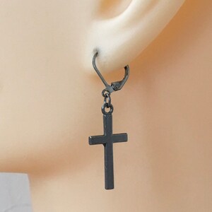 Gunmetal grey cross lever back earring available as a single earring or as a pair of earrings