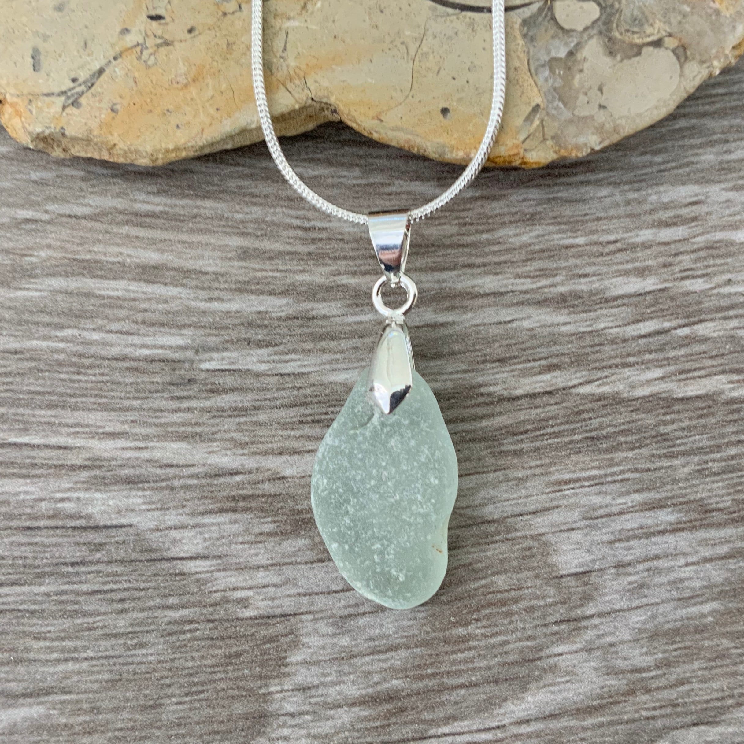 Natural sea glass pendant, Cornwall beach glass necklace, ocean